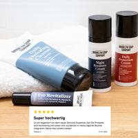 Brooklyn Soap Company Skincare Essentials Set mit Daily Hydrating Cleanser, Night Recovery Cream, Daily Protection Cream und Eye Revitalizer. Hochwertige Gesichtspflege für Männer mit positiver Erfahrungen zur Wirksamkeit von Kunden