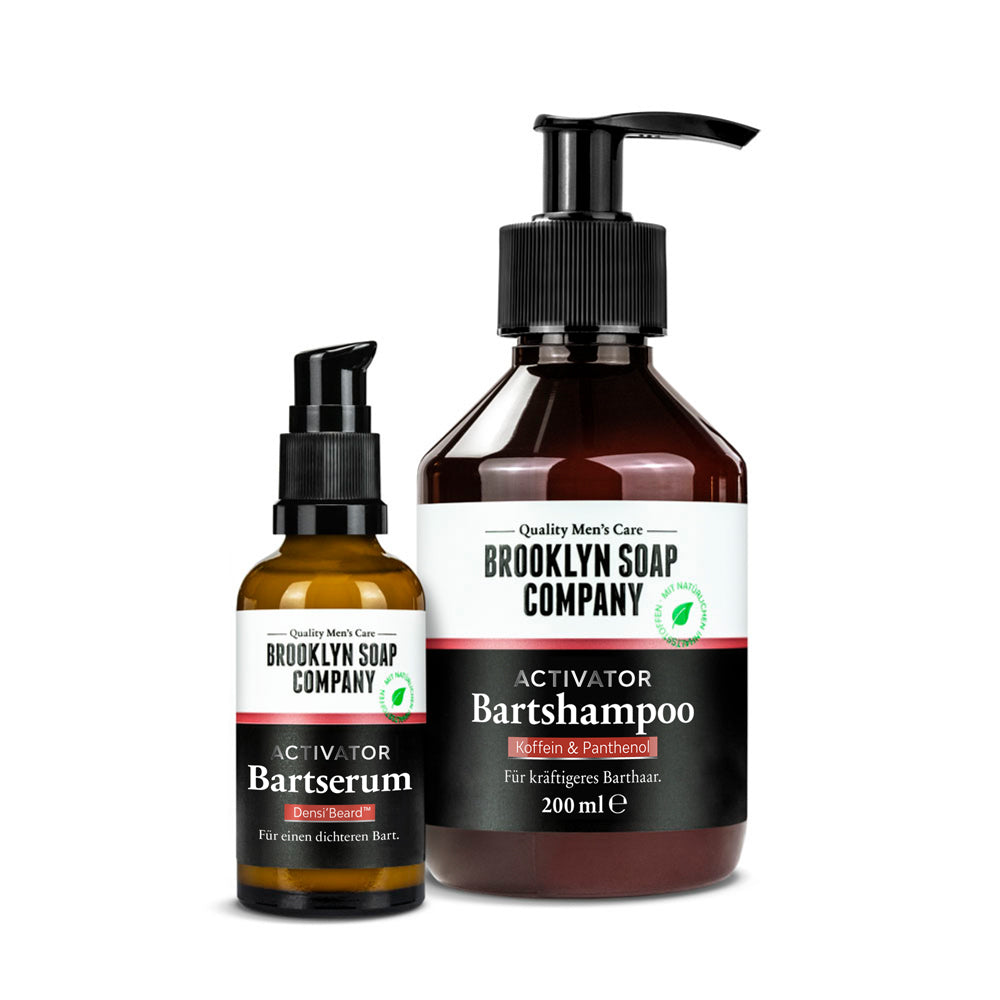 Das Activator Refill Bundle mit pflegendem Shampoo und aktivierendem Serum für mehr Bartwuchs.