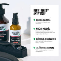 Das Activator Bundle setzt auf den patentierten Aktivstoff Densi' Beard aus nachhaltig angebauter Hirse, der den Bartwuchs fördert und entzündungshemmend und wundheilend wirkt.