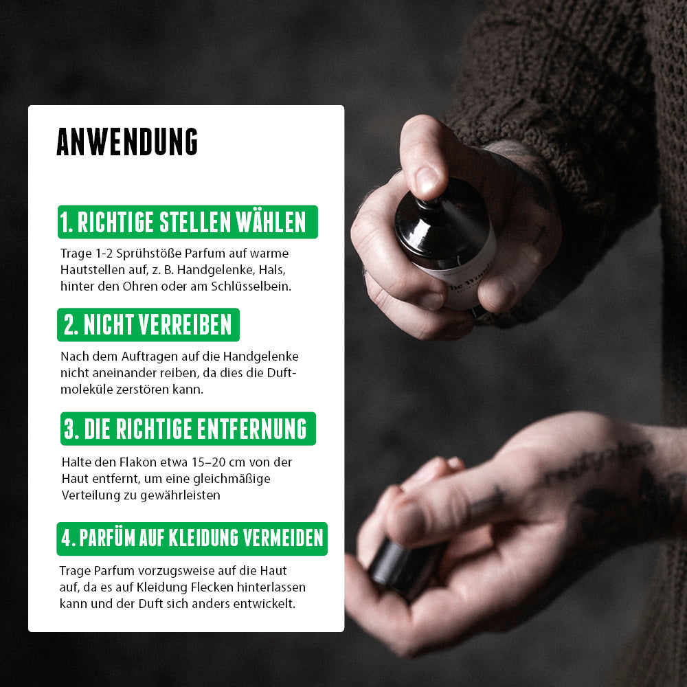 Anwendungstipps für New Level dem Nischenduft für Männer von der Brooklyn Soap Company mit Anleitung zum optimalen Auftragen des Herrendufts auf die Haut – für maximale Duftentfaltung und Haltbarkeit.