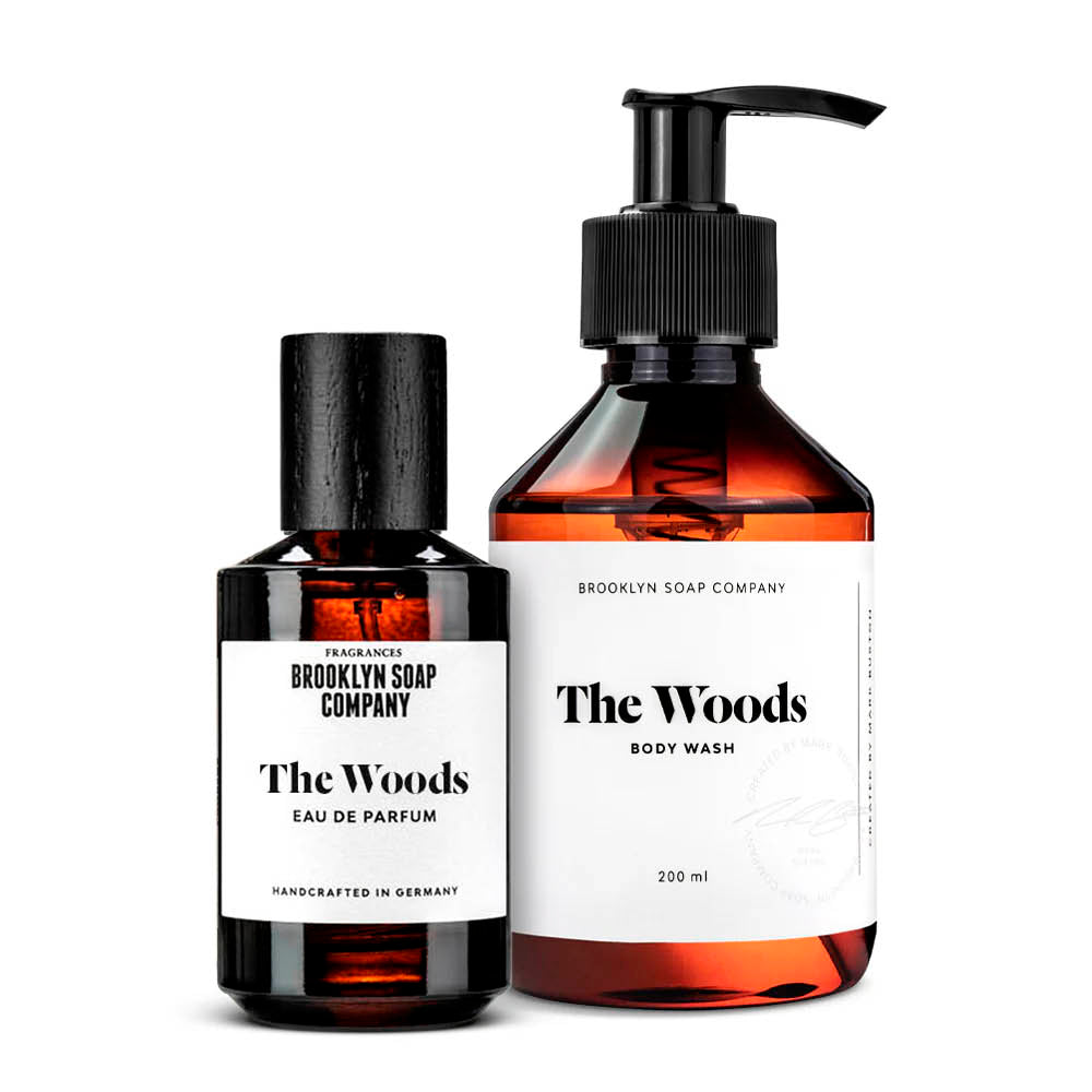 Das The Woods Bundle für Männer von der Brooklyn Soap Company mit dem Männerduft und dem Body Wash mit holzig-würzigem Duft für einen besonders langanhaltenden Duft. Perfekt als Geschenk für Papas, Brüder oder sich selbst.