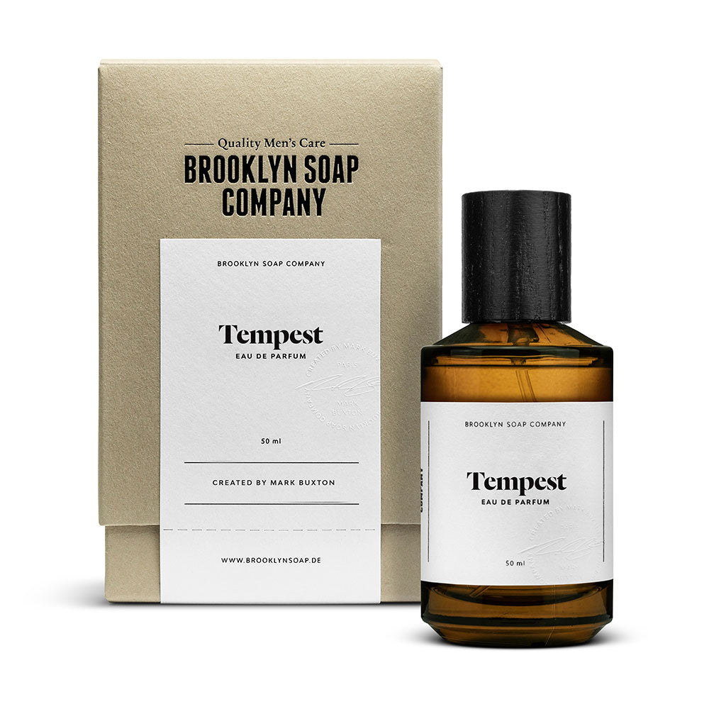 Tempest von der Brooklyn Soap Company: aquatisch-frisches Eau de Parfum für Männer im hochwertigen Flakon, kreiert von Parfümeur Mark Buxton.