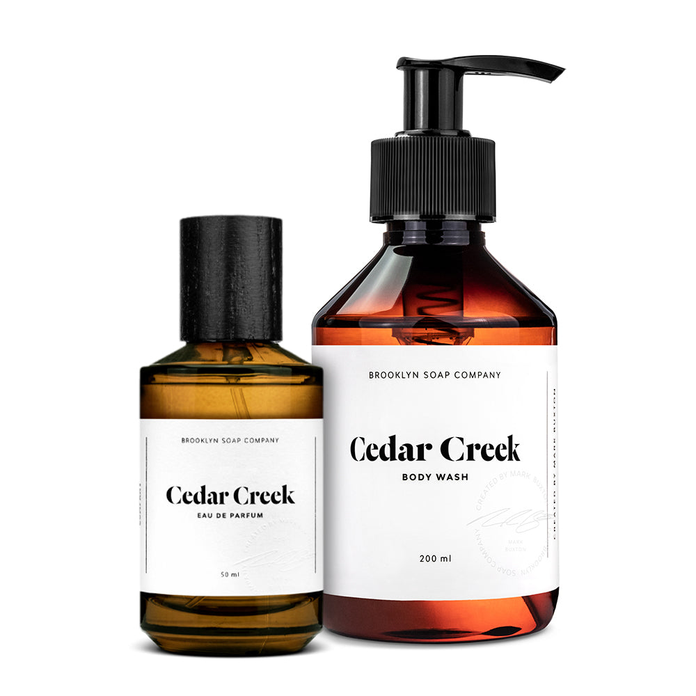 Das Cedar Creek Bundle für Männer von der Brooklyn Soap Company mit dem Männerduft und dem Body Wash mit erfrischend-holzigem Duft für einen besonders langanhaltenden Duft. Perfekt als Geschenk für Papas, Brüder oder sich selbst. 